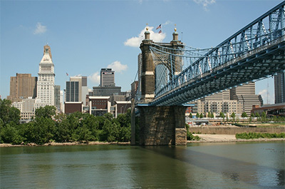 Cincinnati Ohio bridge and city view