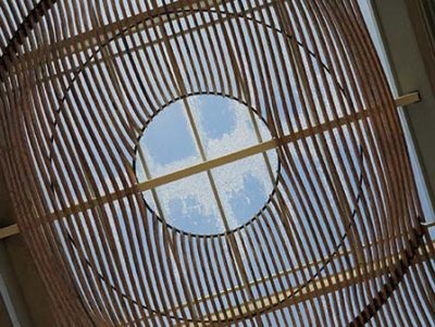 Image of a circular skylight inside a home