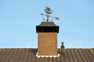 Rooftop with a brick chimney