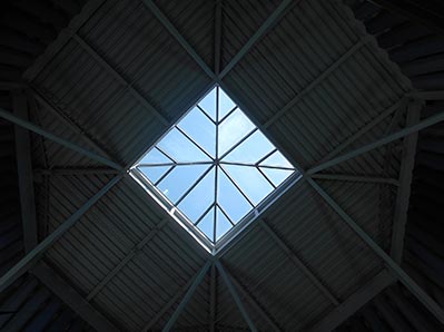Looking up at a skylight in a roof