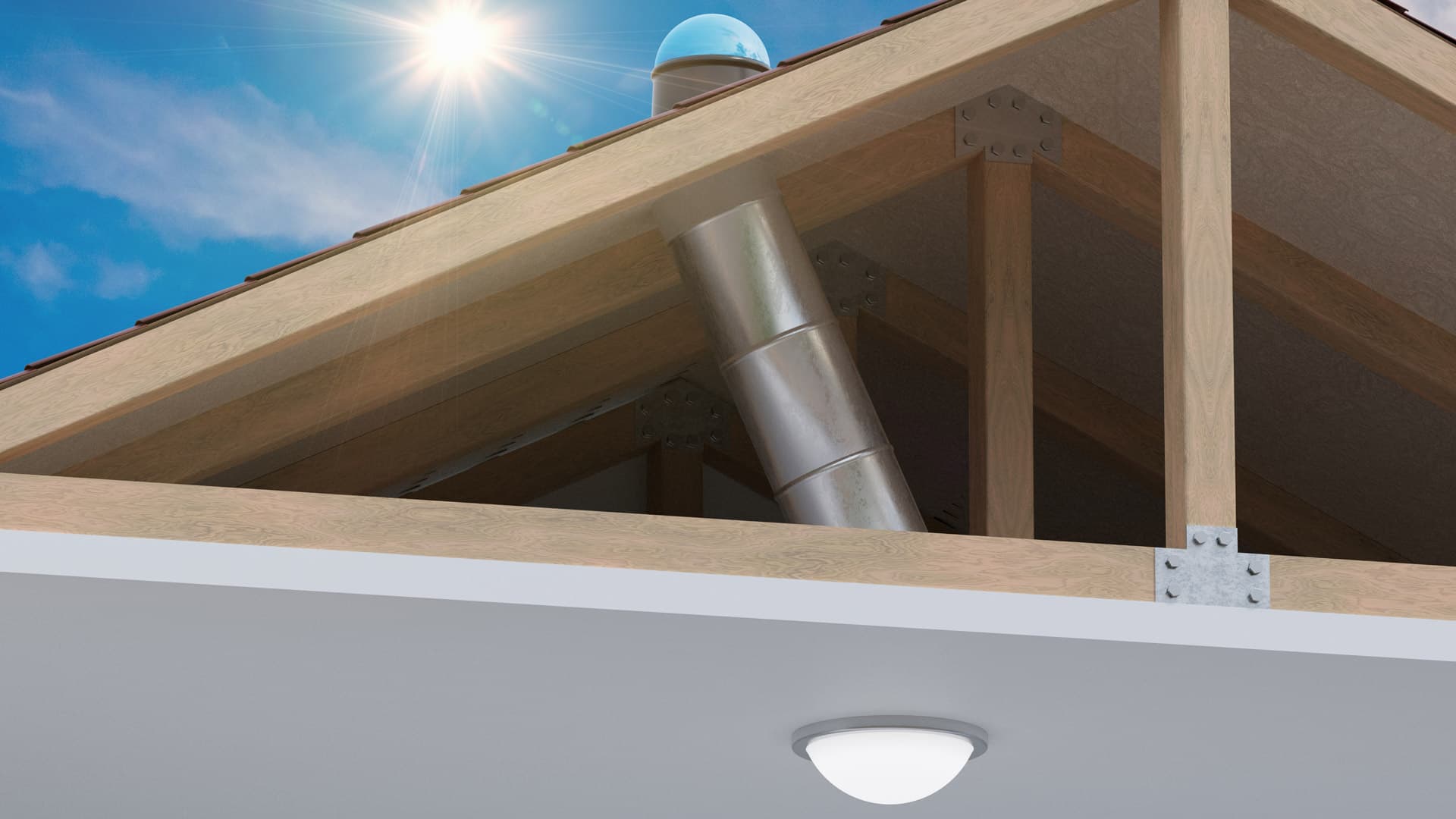 I cutaway diagram showing how a sun tunnel works.